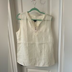 Talbots Cream Sleeveless Linen Split-Neck Top NWT